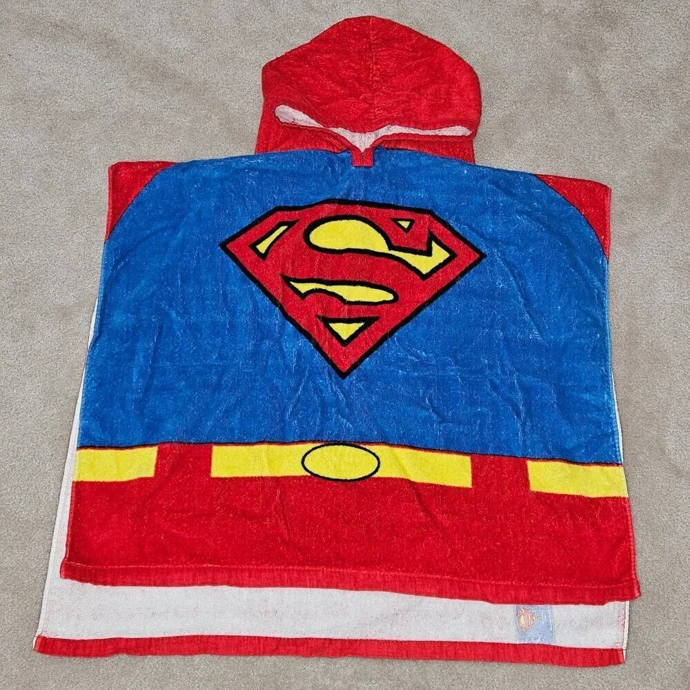 Superman Hooded Towel Toddler Size DC Super Hero Cape Bath Pool Beach Swim